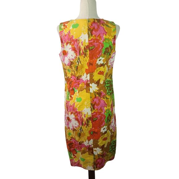 Talbots Pink Green Red Yellow Abstract Floral Lined Sleeveless Dress 8 - Picture 3 of 5
